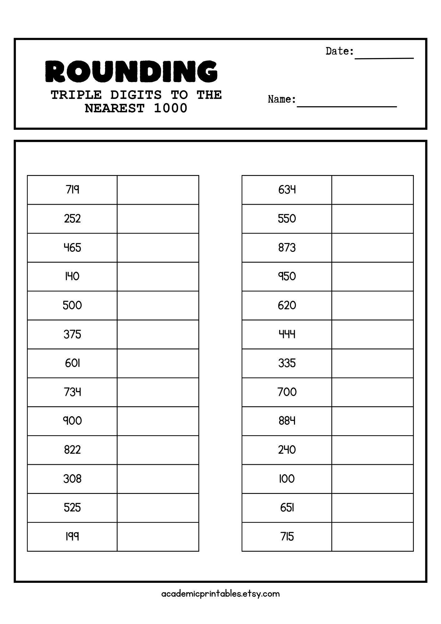 10 Rounding Math Worksheets Numbers 1 To 1000 Printable Digital Download Etsy