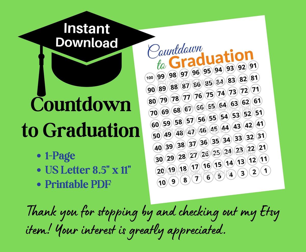100 Day Graduation Countdown Chart Printable PDF Letter Size Etsy 100 Day Graduation Countdown Chart Printable PDF Letter Size Etsy