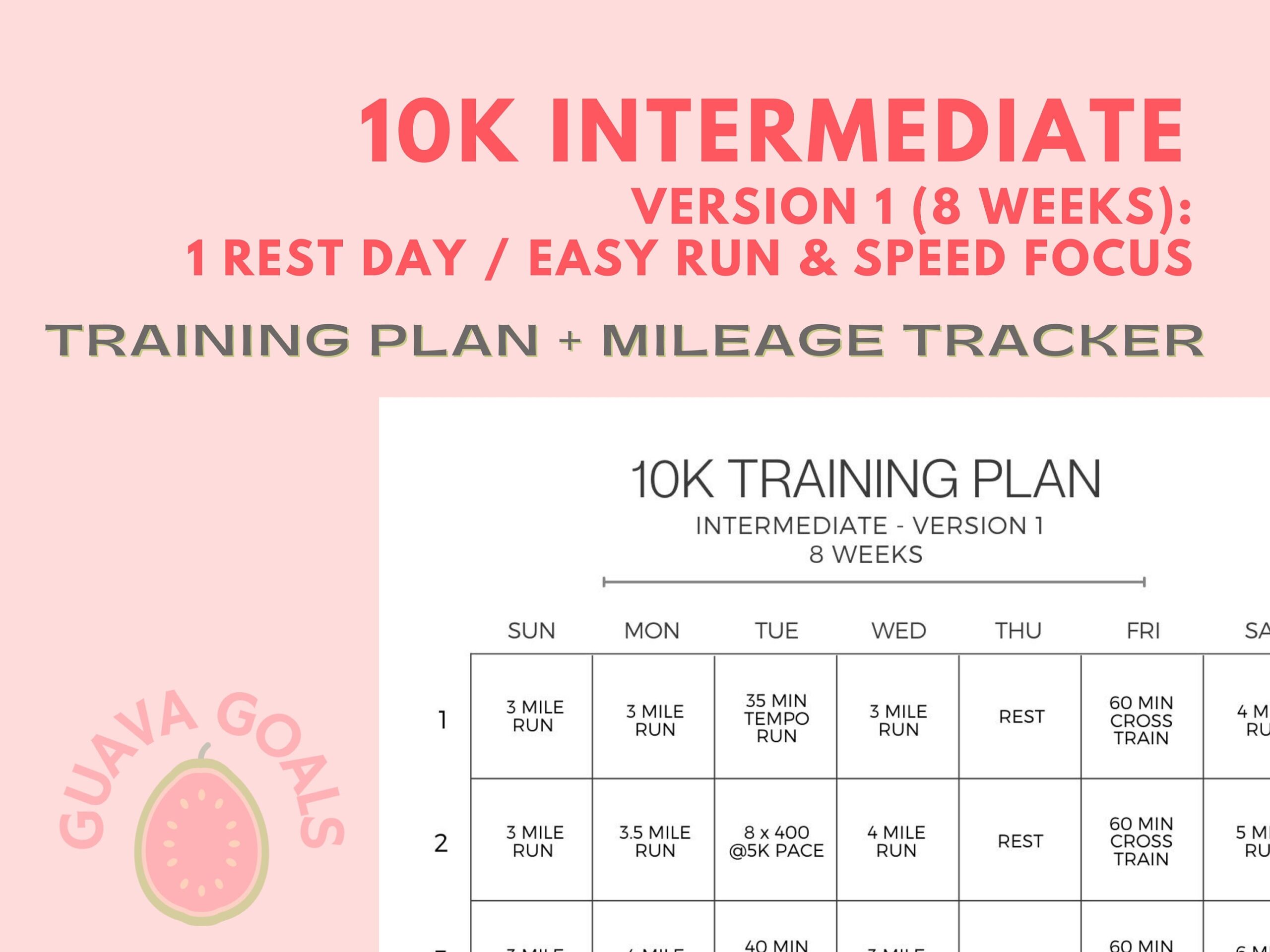 10k Training Plan Intermediate Printable Download 8 Weeks To 10k Running Plan For 10k Race Etsy