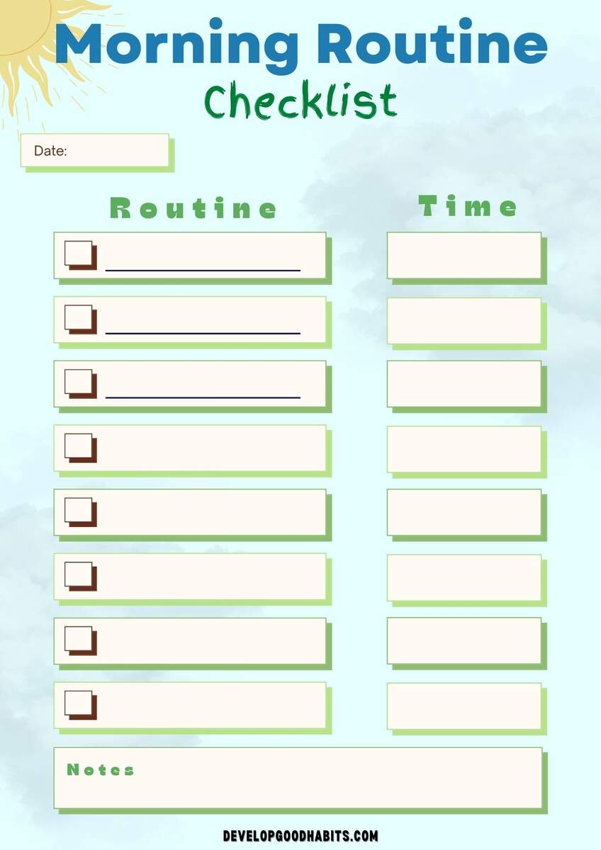 12 Printable Morning Routine Checklists For Adults Students Develop Good Habits