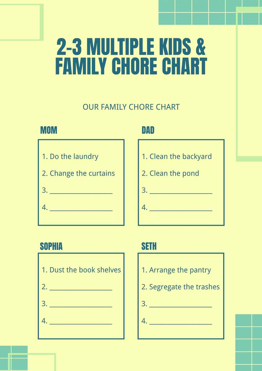2 3 Multiple Kids Family Chore Chart In Illustrator PDF Download Template