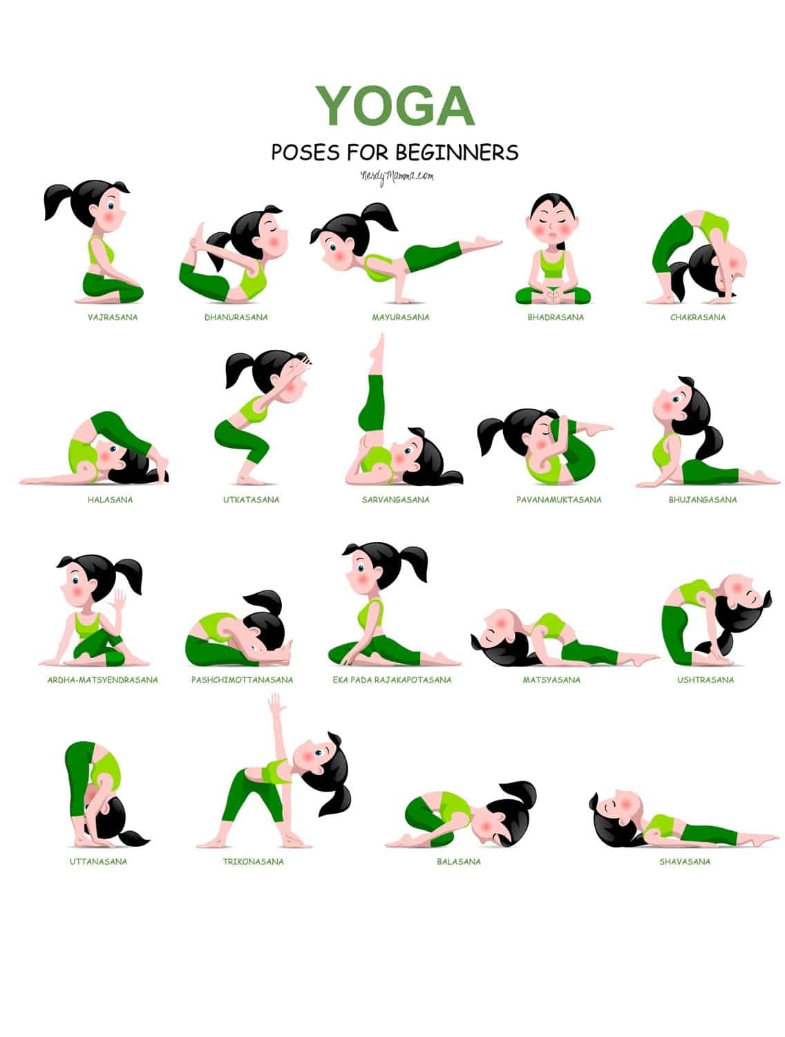 20 Easy Yoga Poses For Beginners With A Free Printable Nerdy Mamma Yoga Poses Chart 10 Free PDF Printables Printablee
