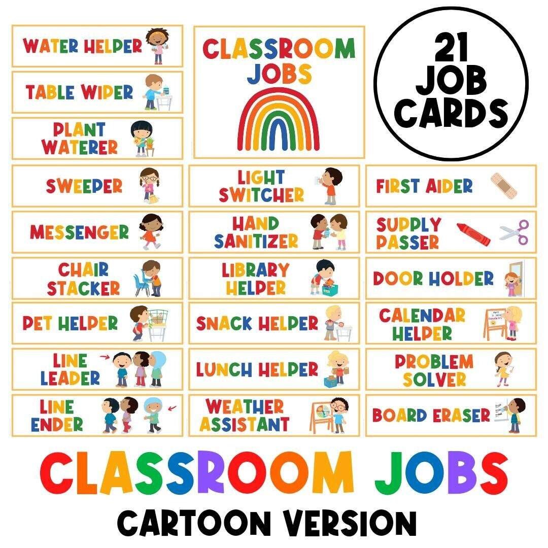 21 Classroom Jobs Classroom Visual Task Cards Classroom Decor Daily Routine Chart Homeschool Daycare Class Printables Teacher Etsy Sweden