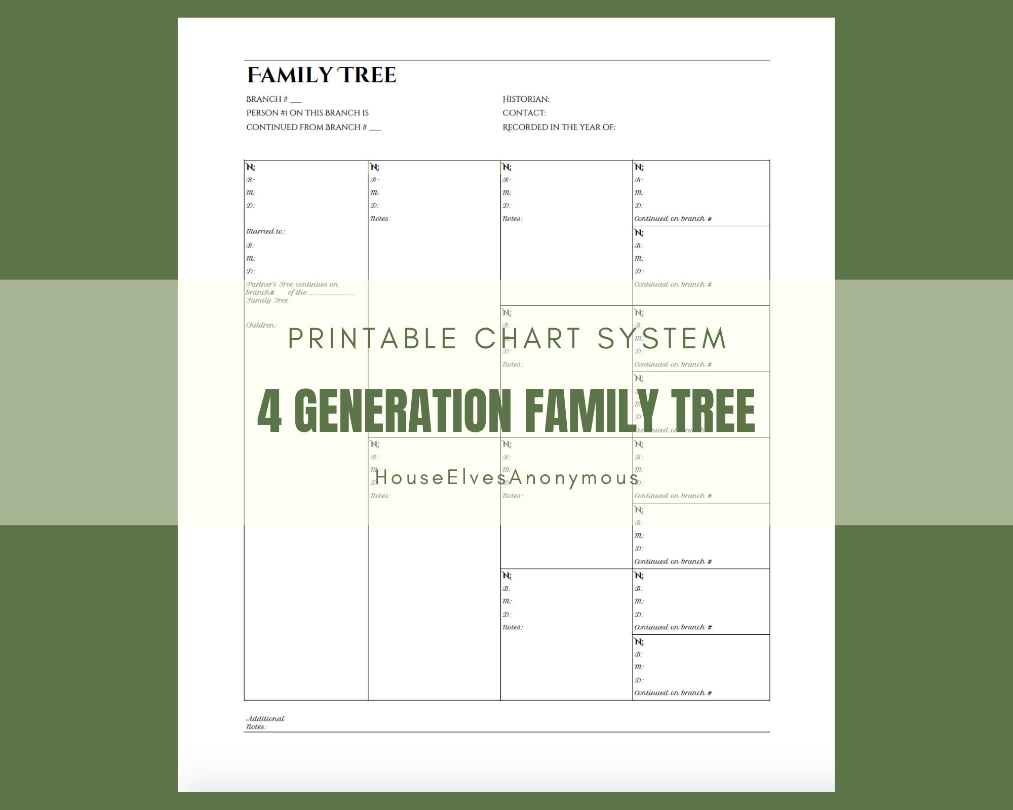 4 Generation Family Tree Chart One Sheet House Elves Anonymous