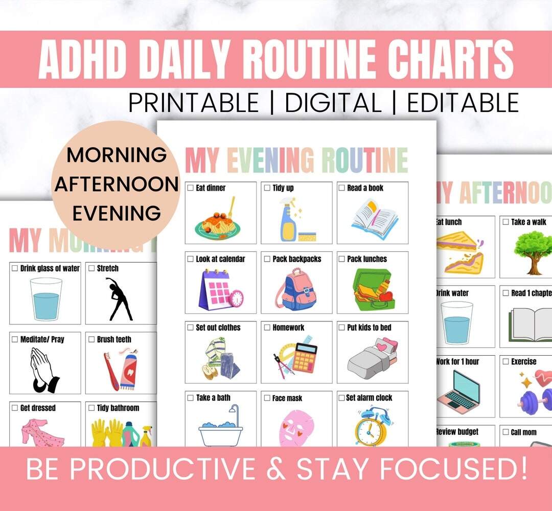 ADHD Neurodivergent Daily Visual Schedule Editable Routine Cards Family Routine Cards Homeschool Schedule Routine Chart For Adults Etsy