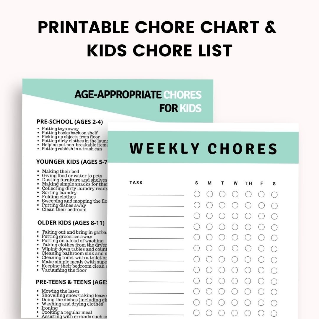 Age Appropriate Chore List Printable Chore Chart For Kids Printable Reward Chart Kids Chore Chart Weekly Chore Chart Etsy