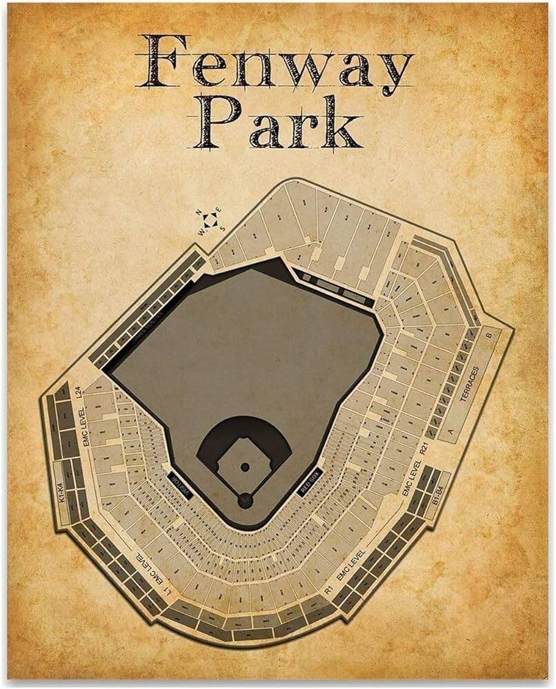 Amazon Boston Baseball Stadium Seating Chart 11x14 Unframed Print Poster Vintage Blueprint Old Parchment Like Look Retro Sports Memorabilia Decor For Fans Game Room Man Cave Or Bar Home