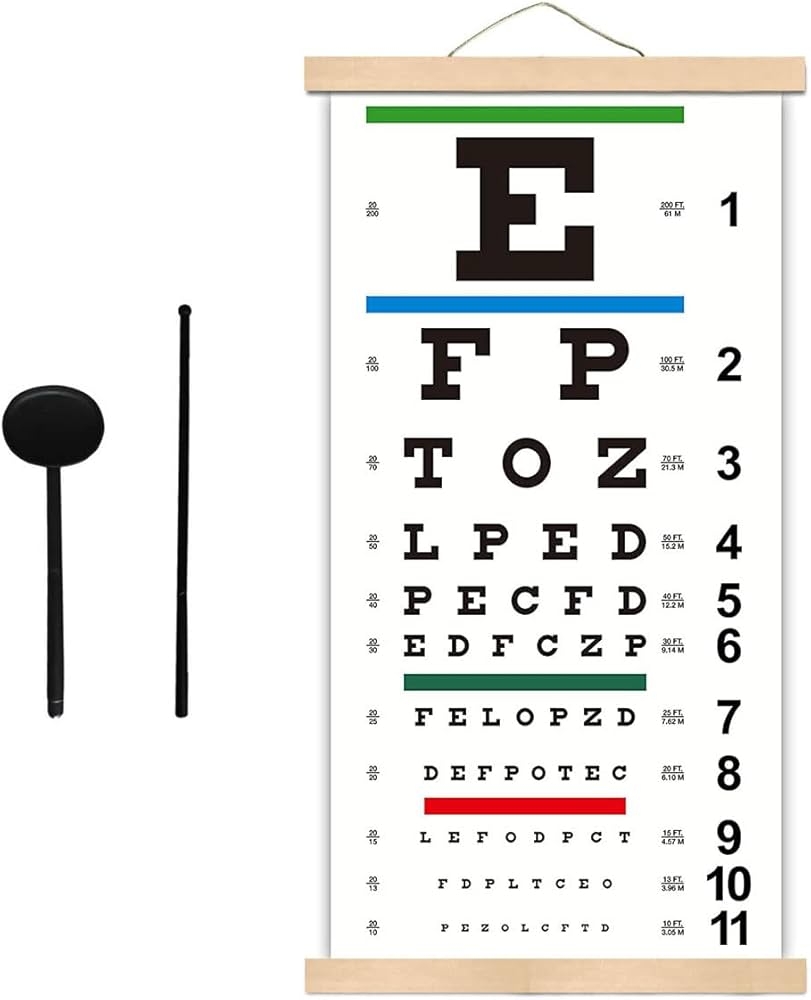 Amazon Snellen Eye Chart Eye Charts For Eye Exams 20 Feet With Wooden Frame 11x22 Inches Canvas Low Vision Eye Test Wall Chart With Eye Occluder Hand Pointer For Kids Gifts 20