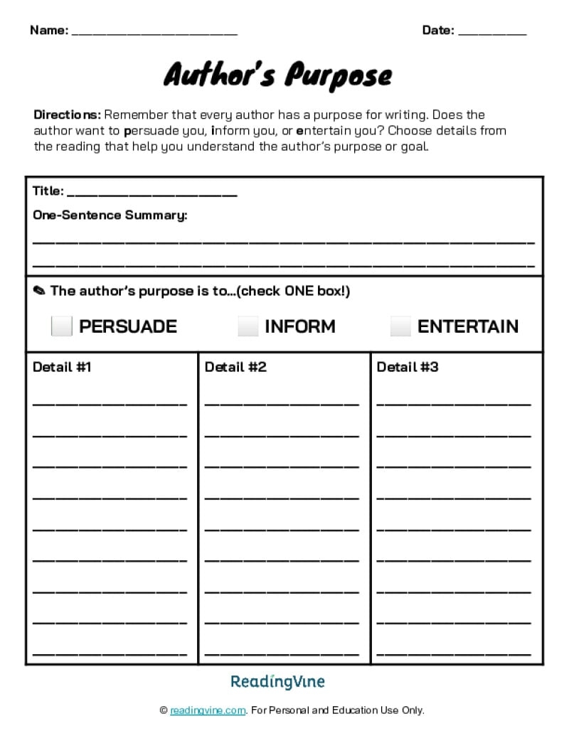 Author S Purpose Anchor Chart ReadingVine Author S Purpose Anchor Chart ReadingVine