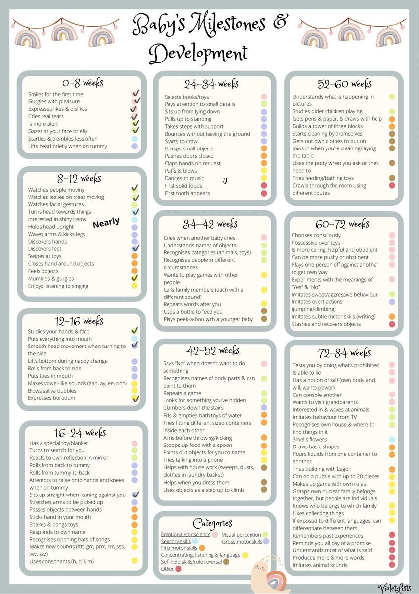 Baby Milestones And Development Chart digital Baby Checklist Baby Development By Month Etsy Sweden