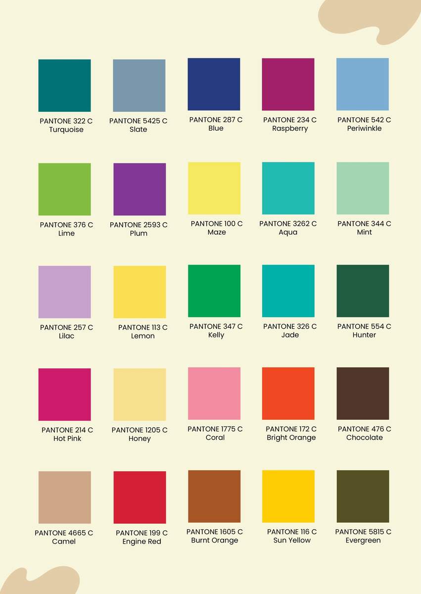 Color Chart Pantone PMS Advanced Digital NYC