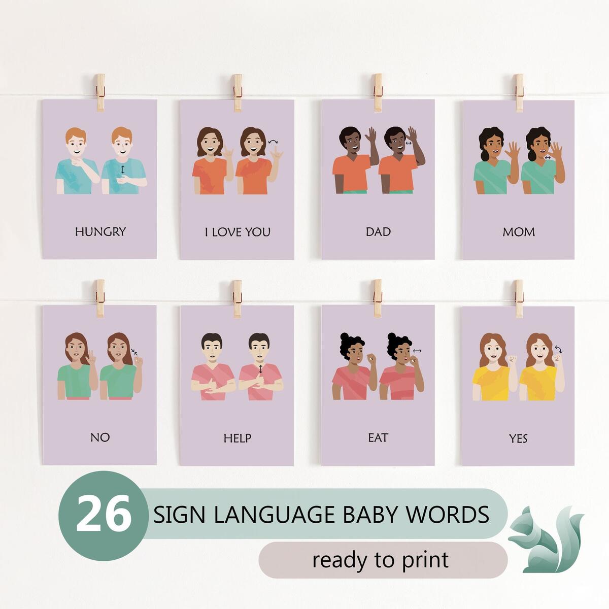 Basic Sign Language Cards Etsy UK