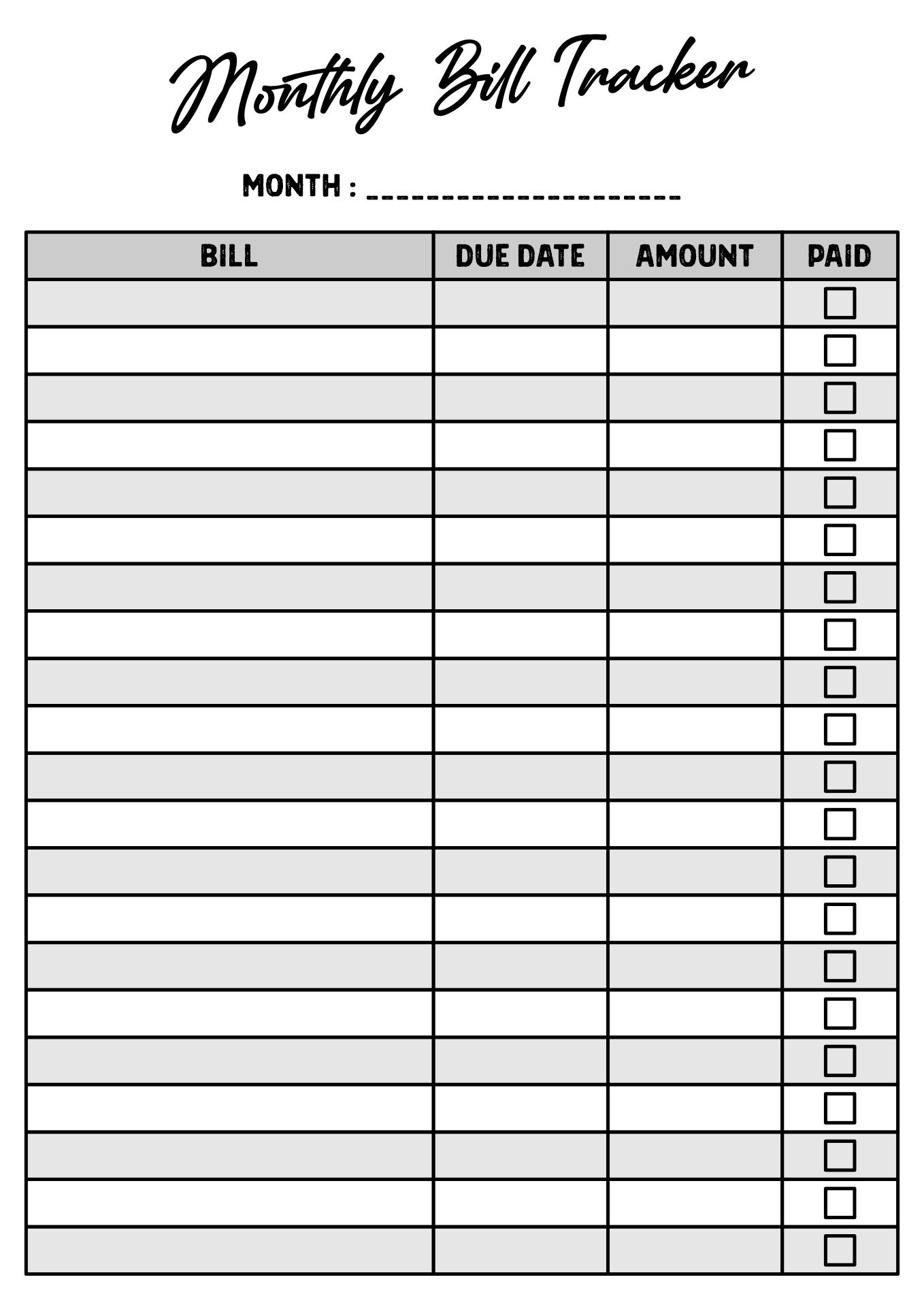 Bill Payment Chart 10 Free PDF Printables Printablee