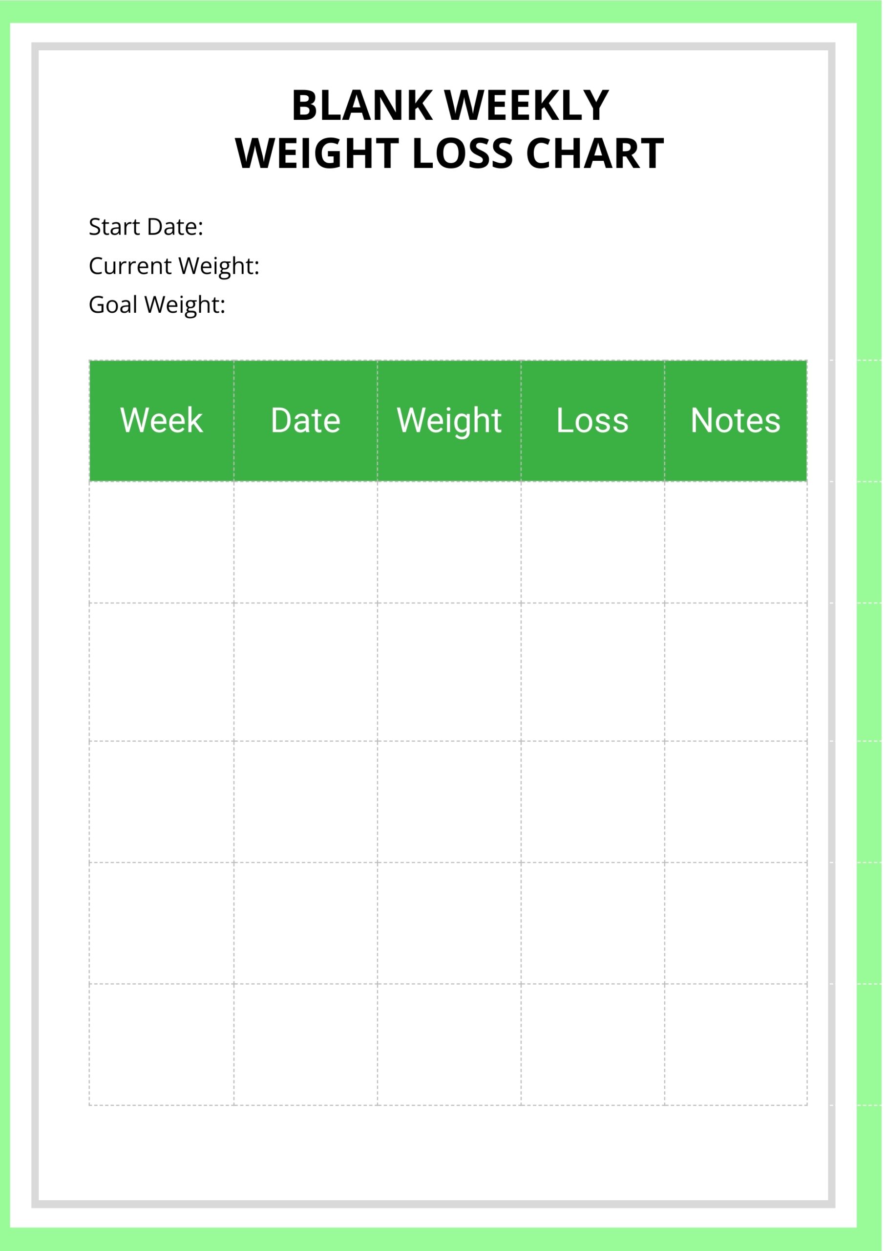 Blank Weekly Weight Loss Chart In Illustrator PDF Download Template Blank Weekly Weight Loss Chart In Illustrator PDF Download Template