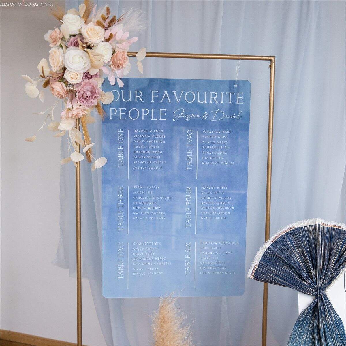 Blue Acrylic Wedding Seating Chart Plan EWSG076