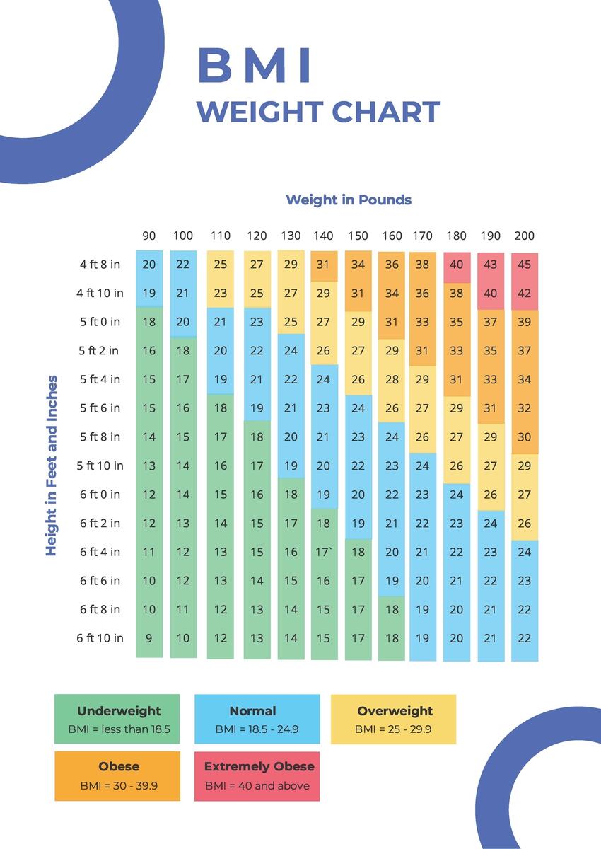 BMI Weight Chart In PDF Download Template