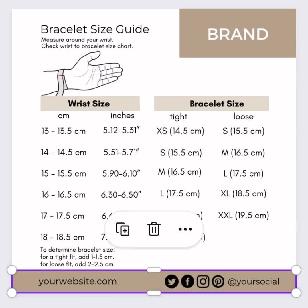 Bracelet Size Chart Template Editable Printable Jewelry Accessory Length Guide Card Custom Canva Template For Business Social Media Shop Etsy