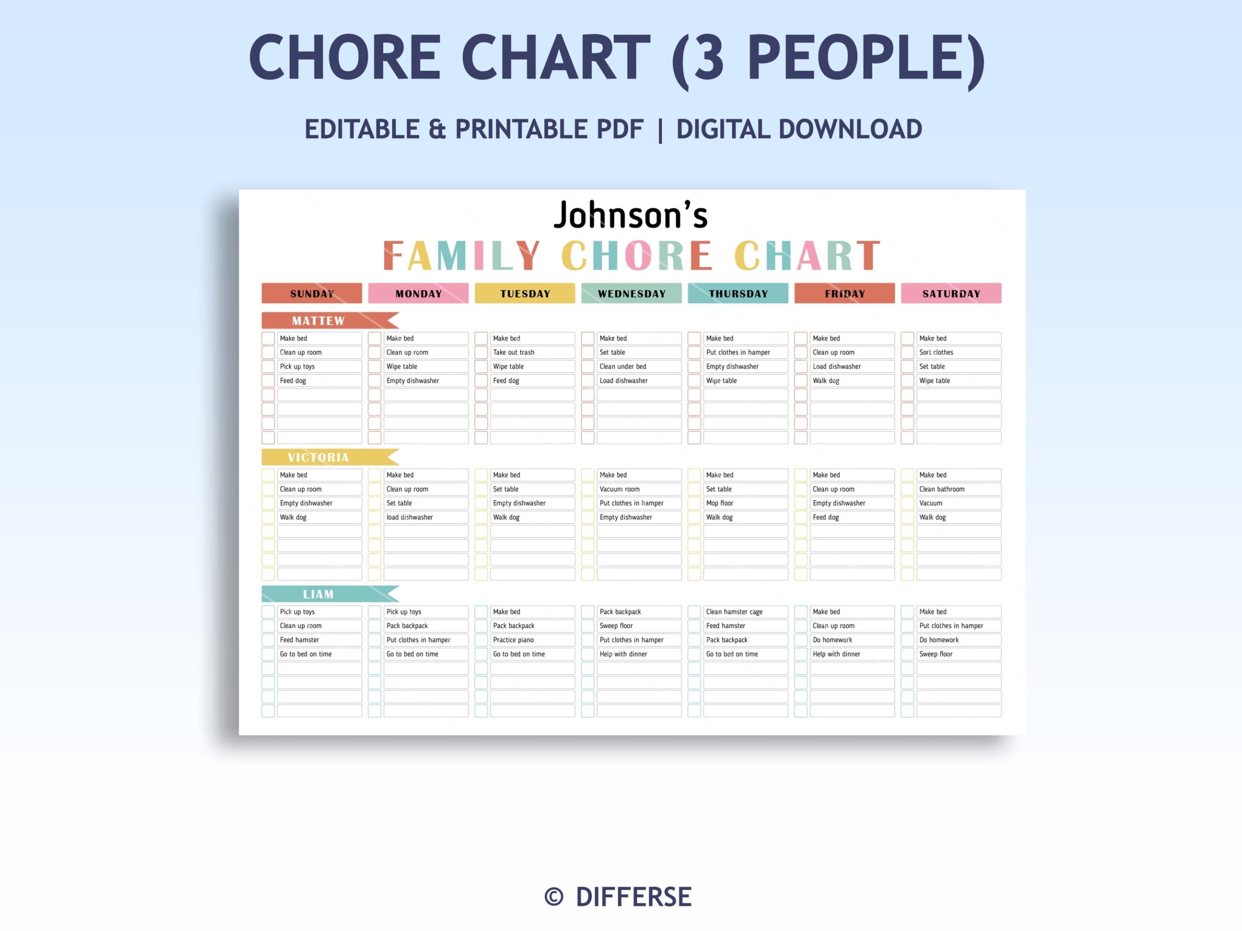 Chore Chart For 3 Kids Family Chore Chart Kids Chore Chart Family Chores Responsibility Chart Routine Chart Chore Chart Family Etsy