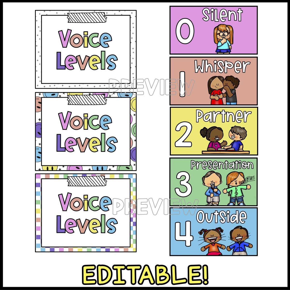 Colorful Classroom Voice Levels Chart Editable Elementary Display Digital Download Etsy
