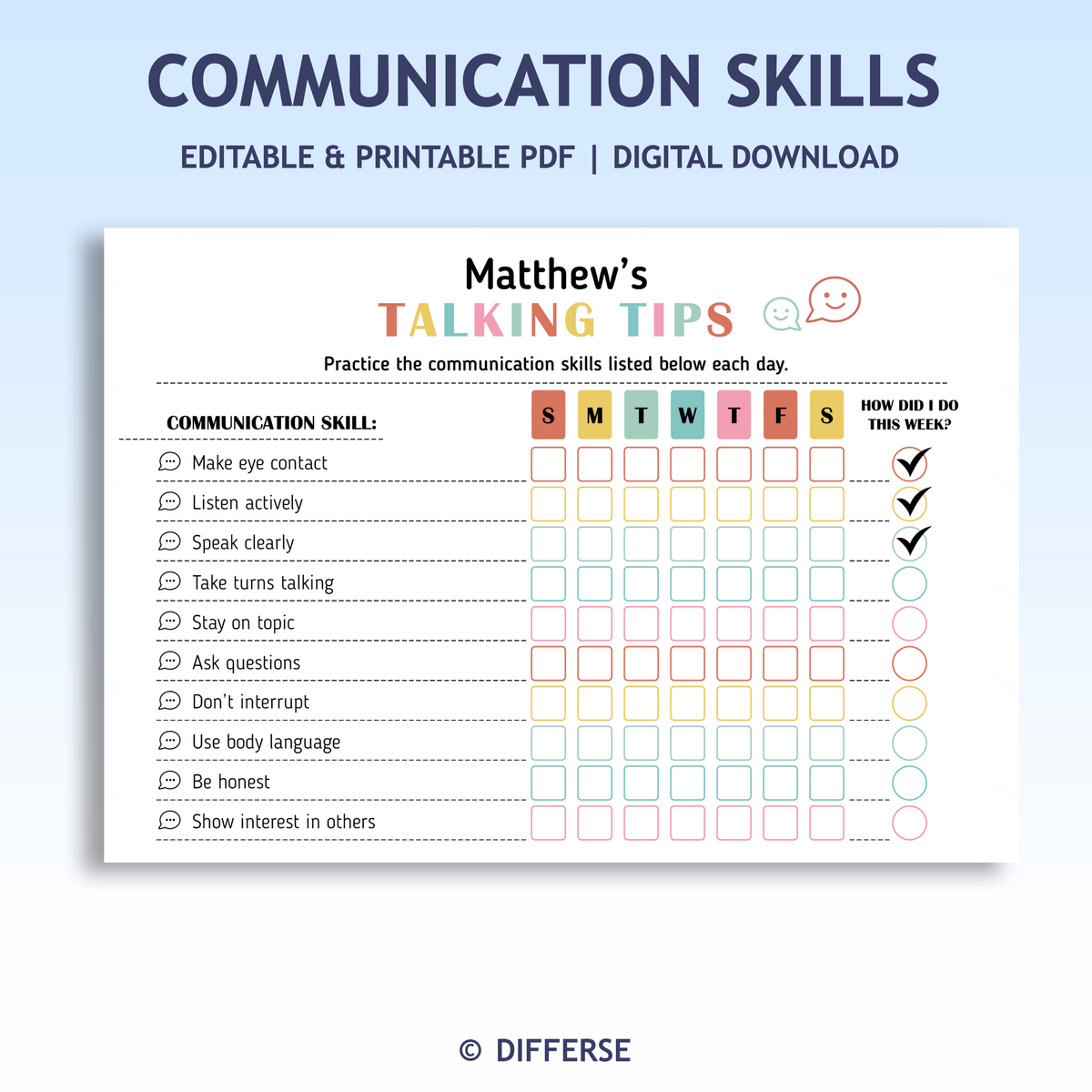 Conversation Skills Chart Communication Skills Tracker Social Skills Chart Speech Therapy Tool Made By Teachers