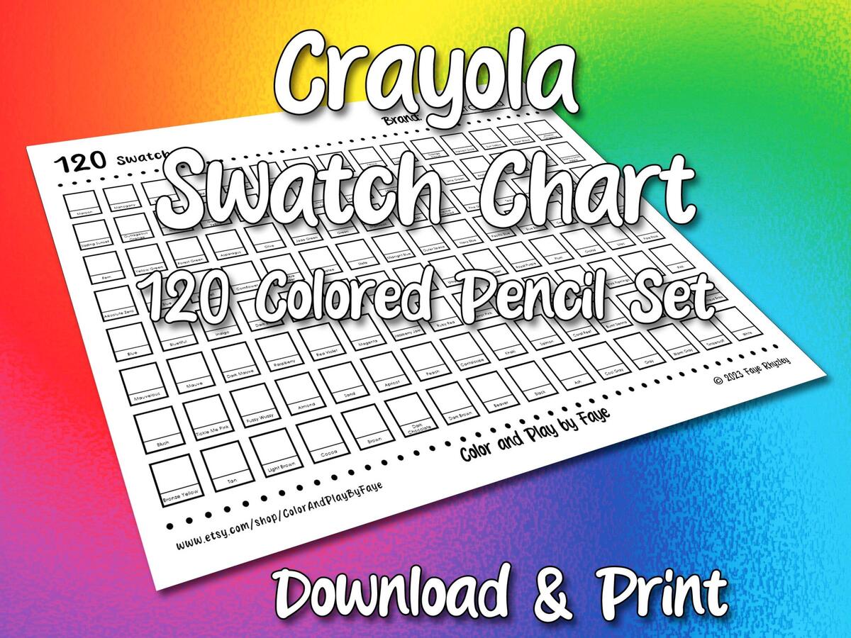 Crayola 120 Swatch Chart For Colored Pencil Set DIY Printable PDF Color Chart Swatch Page US Letter A4 Size Paper Etsy Canada