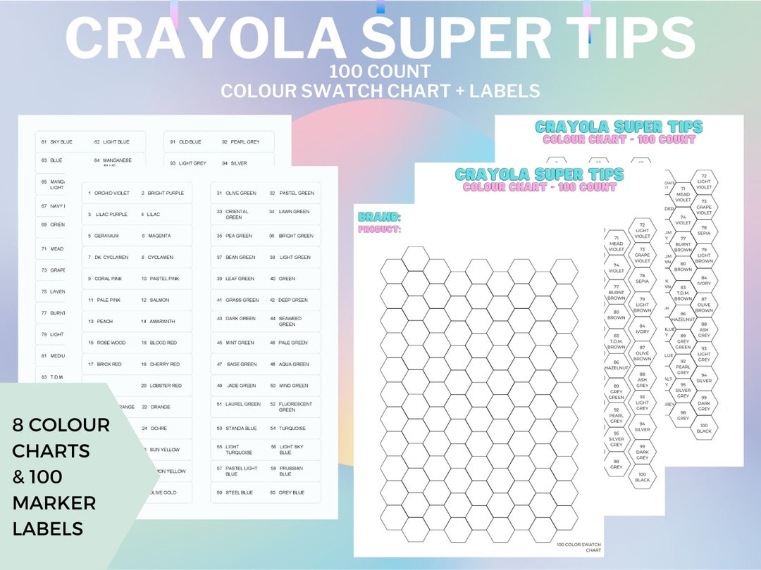 Crayola 50 Ct Assorted Printable Fillable Swatch Chart Colored Pencils Swatch Chart Large Print Swatch Chart Adult Coloring Etsy