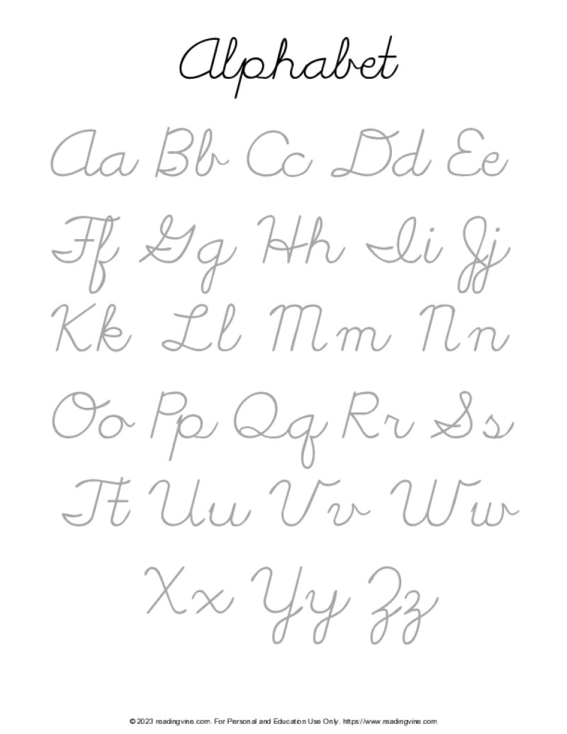 13 Free Printable Cursive Alphabet Charts For Kids