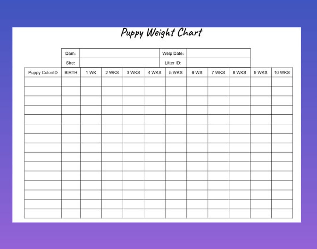 Customizable Puppy Weight Chart For Tracking Your Fur Baby S Growth Adorable Puppy Weight Chart Monitor Your Pup S Progress With Ease Etsy