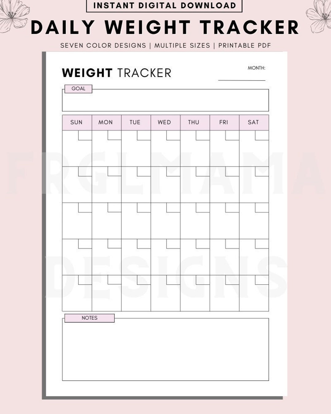 Daily Weight Tracker Printable Weekly Weigh In Measurement Chart PDF Download Etsy