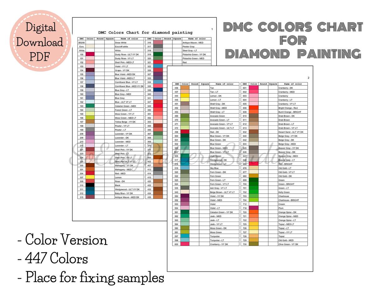 Diamond Painting Dmc Color Chart DMC Colors Char For Diamond Painting PDF Download File DMC Diamond Art Color Chart Dmc Inventory List Etsy