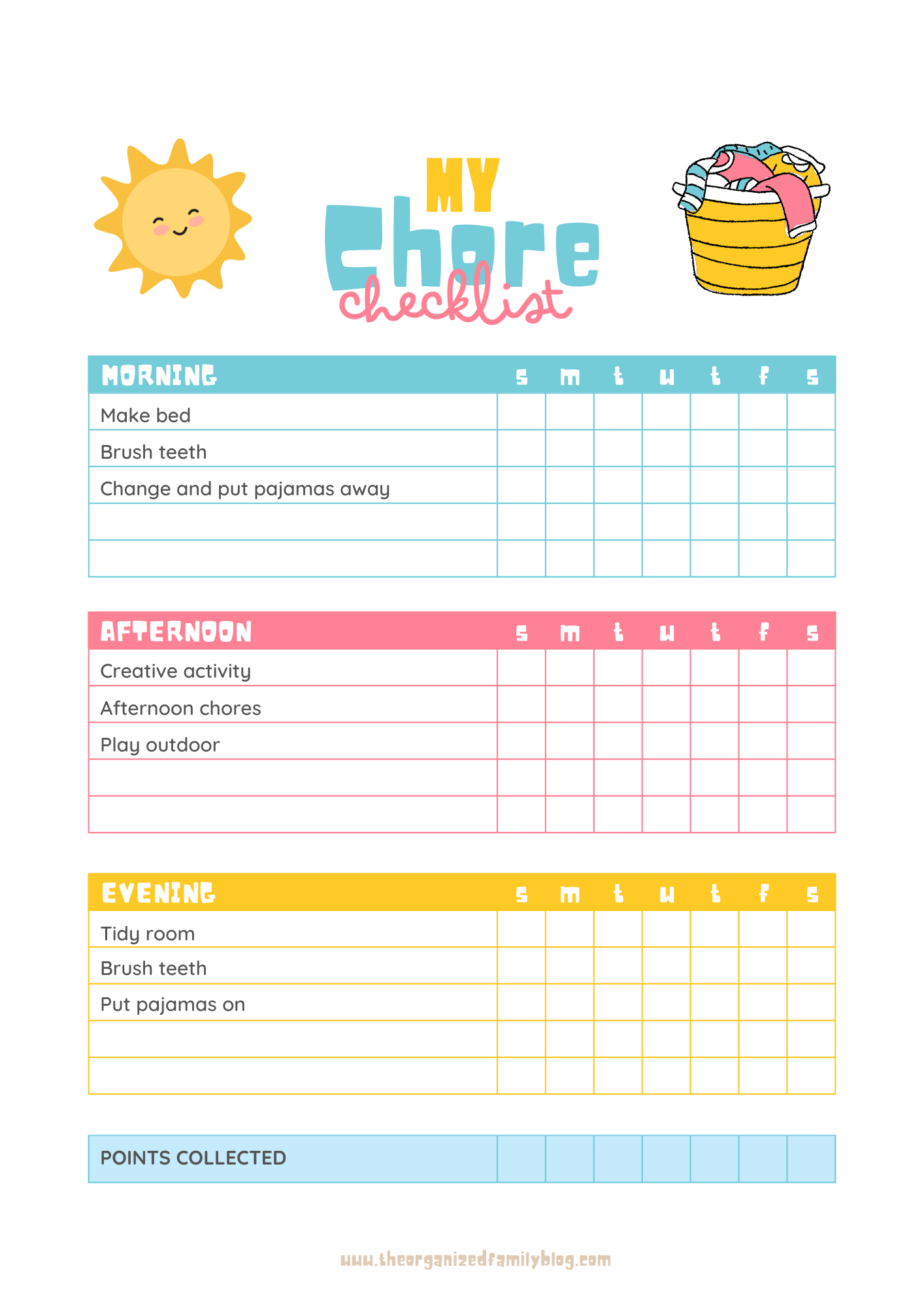 Printable Editable Weekly Family Chore Chart Family Planner Weekly Household Calendar Family Routine Chart Kids Chore 612MD Etsy