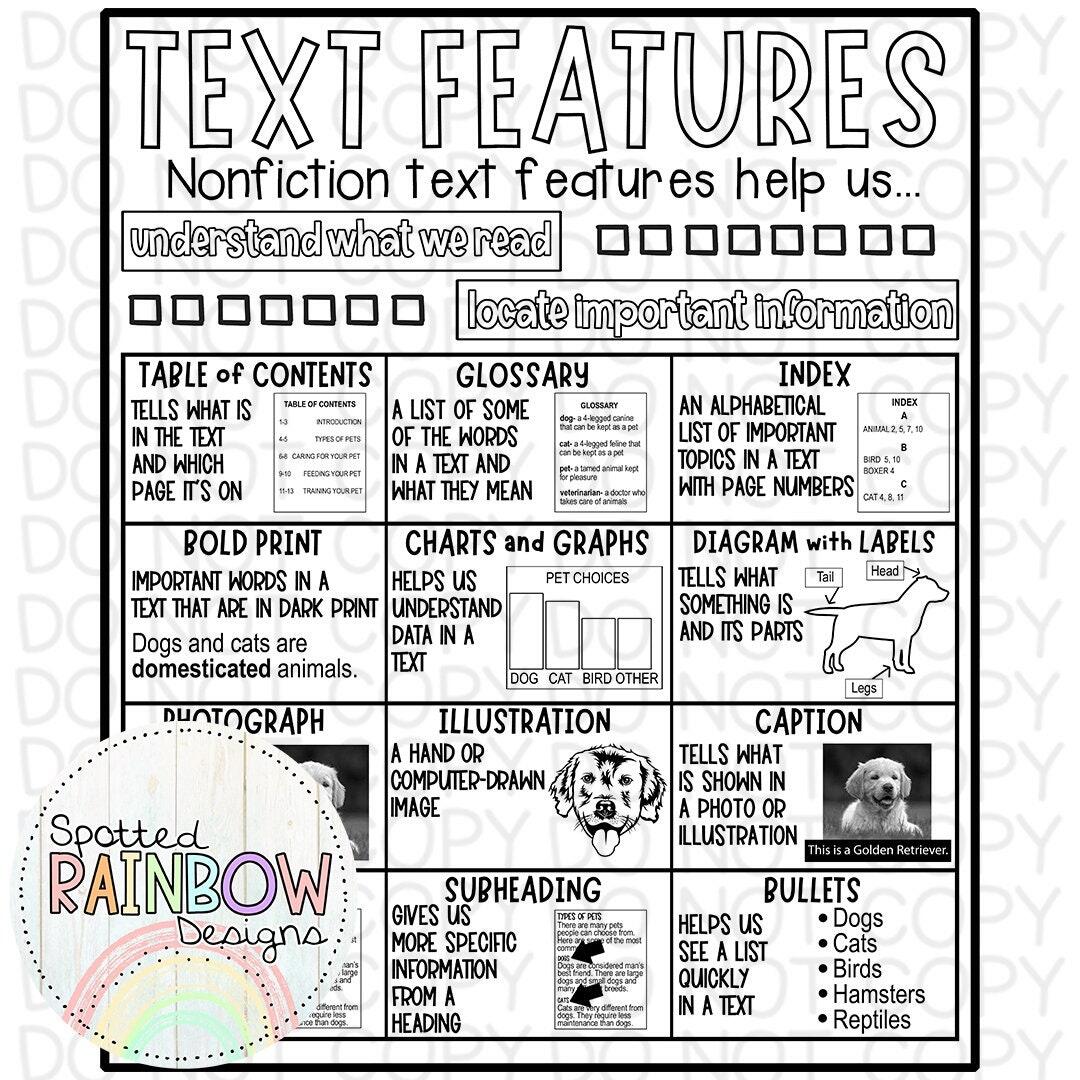 Nonfiction Text Feature Printables Print Digital Ciera Harris Teaching