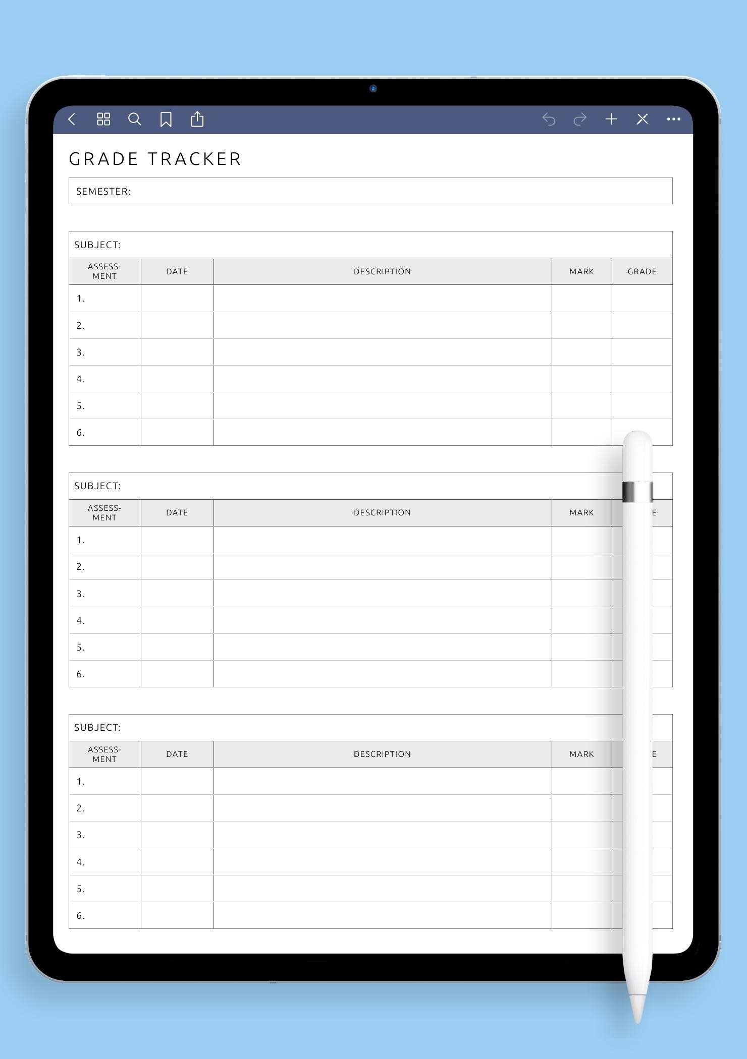 Download Printable Student Grade Tracker Template PDF