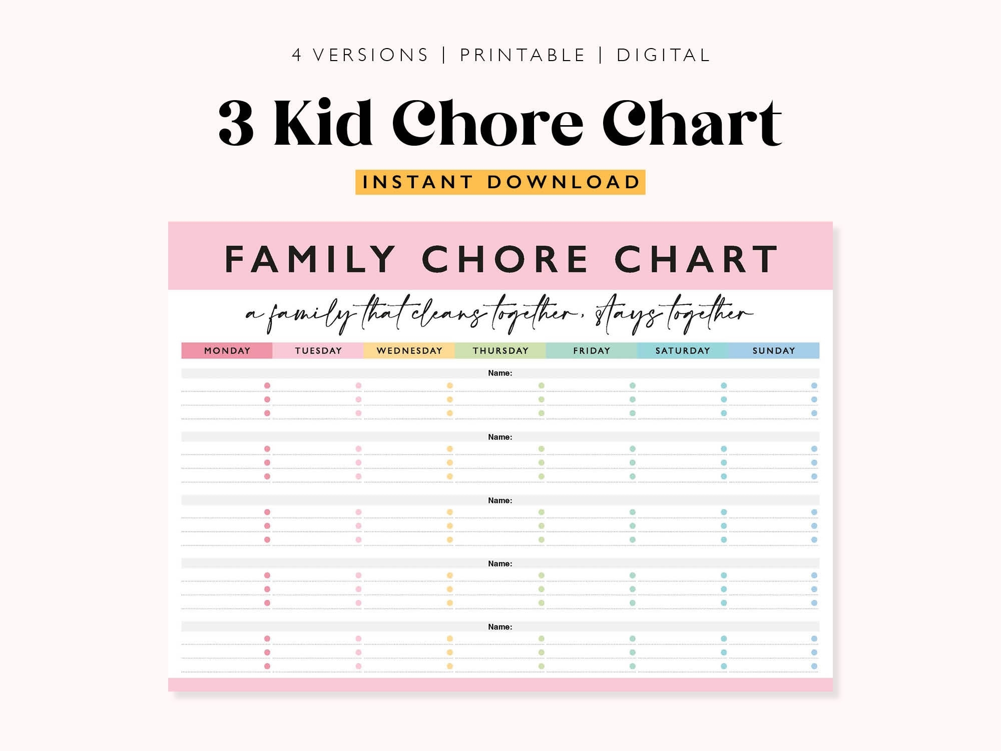 Chore Chart For 3 Kids Family Chore Chart Kids Chore Chart Family Chores Responsibility Chart Routine Chart Chore Chart Family Etsy