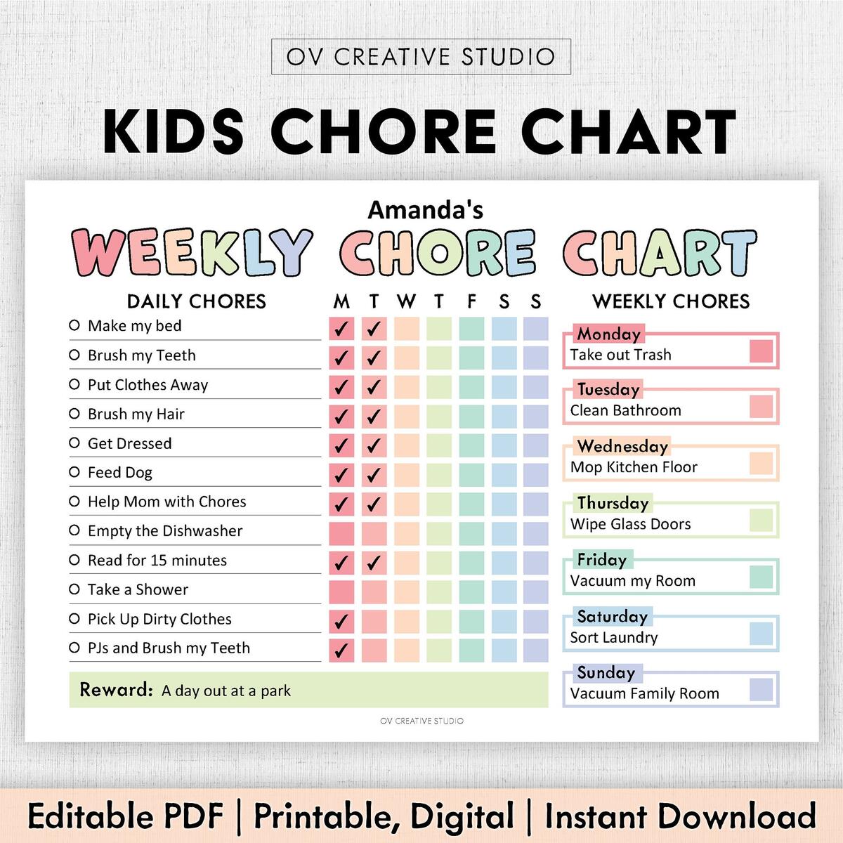 Editable Chore Chart For Kids Printable Kids Daily Weekly Responsibility Chart Kids Chore List Kids Daily Routine Checklist PDF Etsy Israel