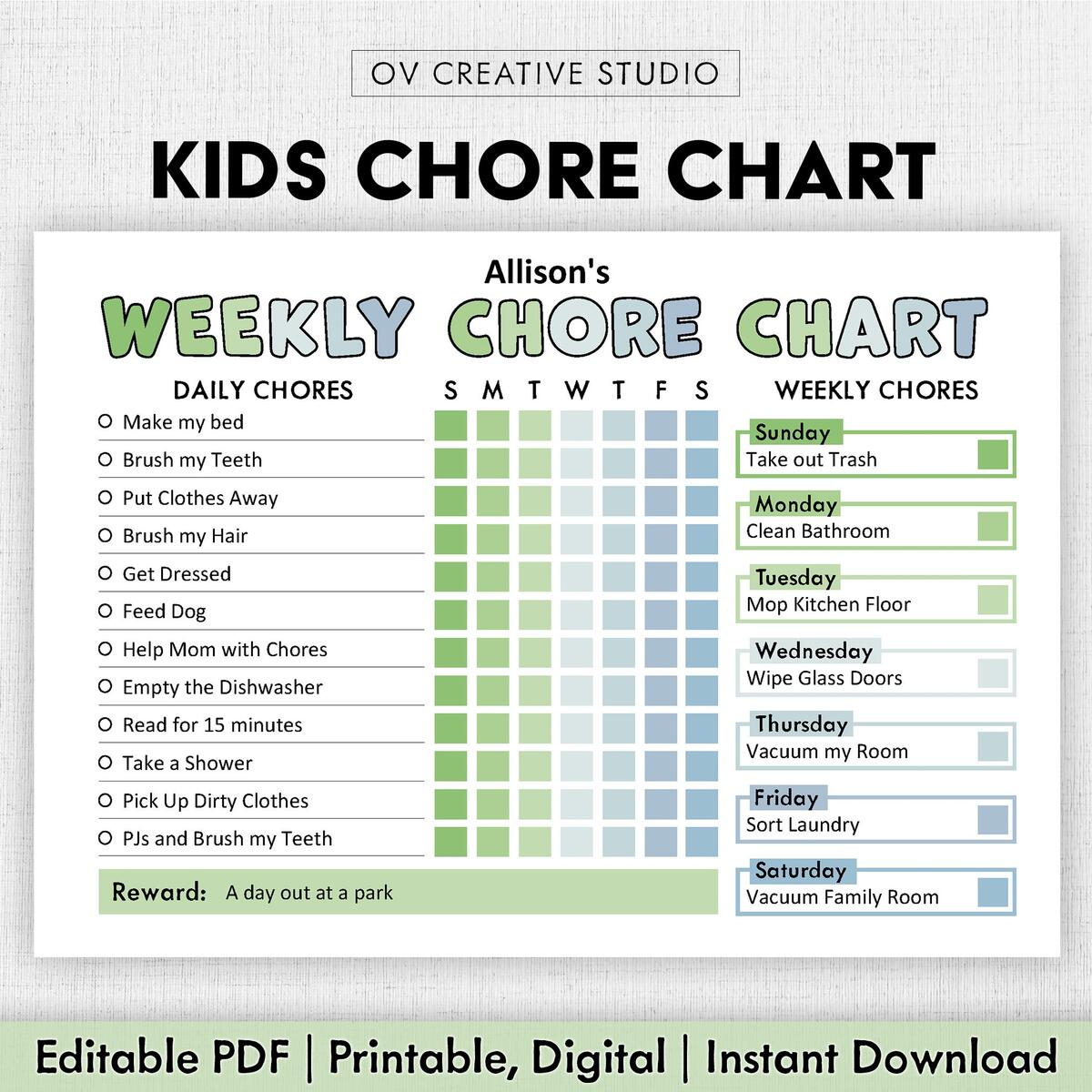 Editable Chore Chart For Kids Printable Kids Daily Weekly Responsibility Chart Kids Chore List Kids Daily Routine Checklist PDF Etsy
