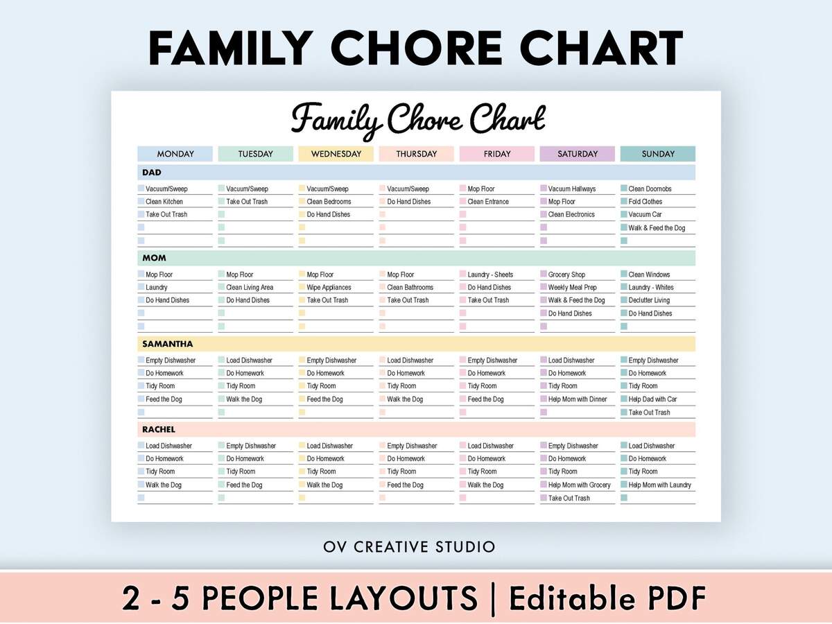 Editable Family Chore Chart Printable Weekly Chore List Kids Adults Chore Chart Cleaning Schedule Cleaning Planner Checklist PDF Etsy Israel