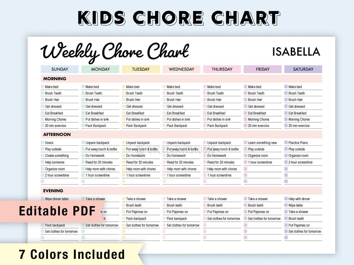 Editable Weekly Chore Chart For Multiple Kids Printable Digital Daily Responsibility Chart For Kids Daily Checklist Home School PDF Etsy Sweden