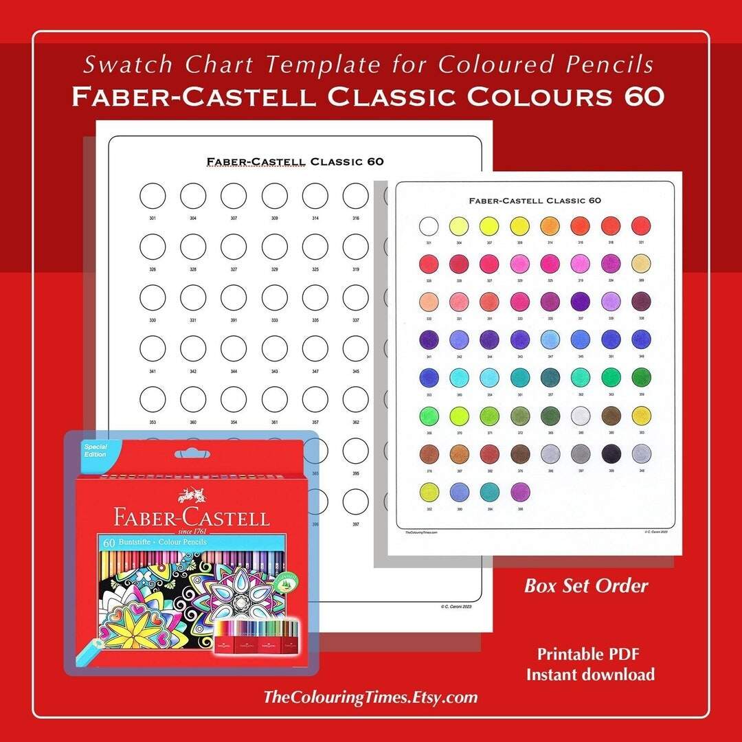 Fabercastell Classic Colours 60 Swatch Printable PDF Prismatic Chart Pencil Color Page Digital Template By TCT Etsy Denmark