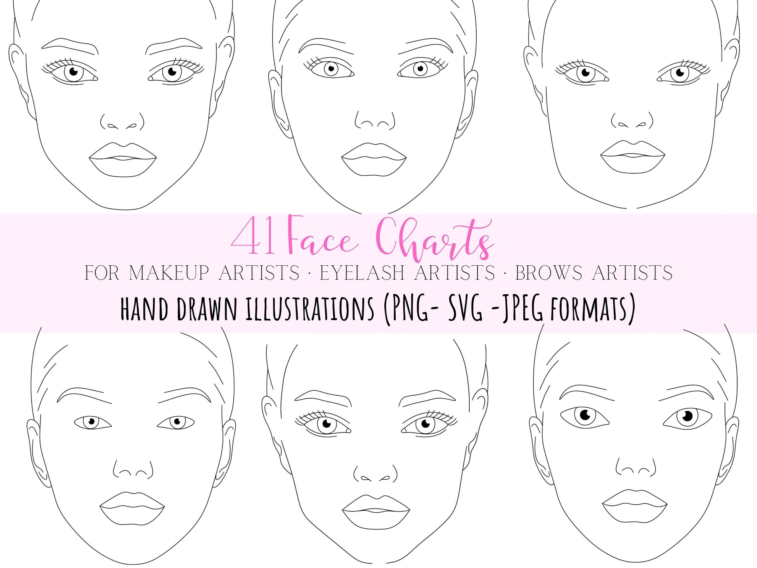 Realistic Makeup Face Chart Cara Make Up Artist Practice Sheets Digital Instant Download Blank Face Template Make Up Chart Etsy