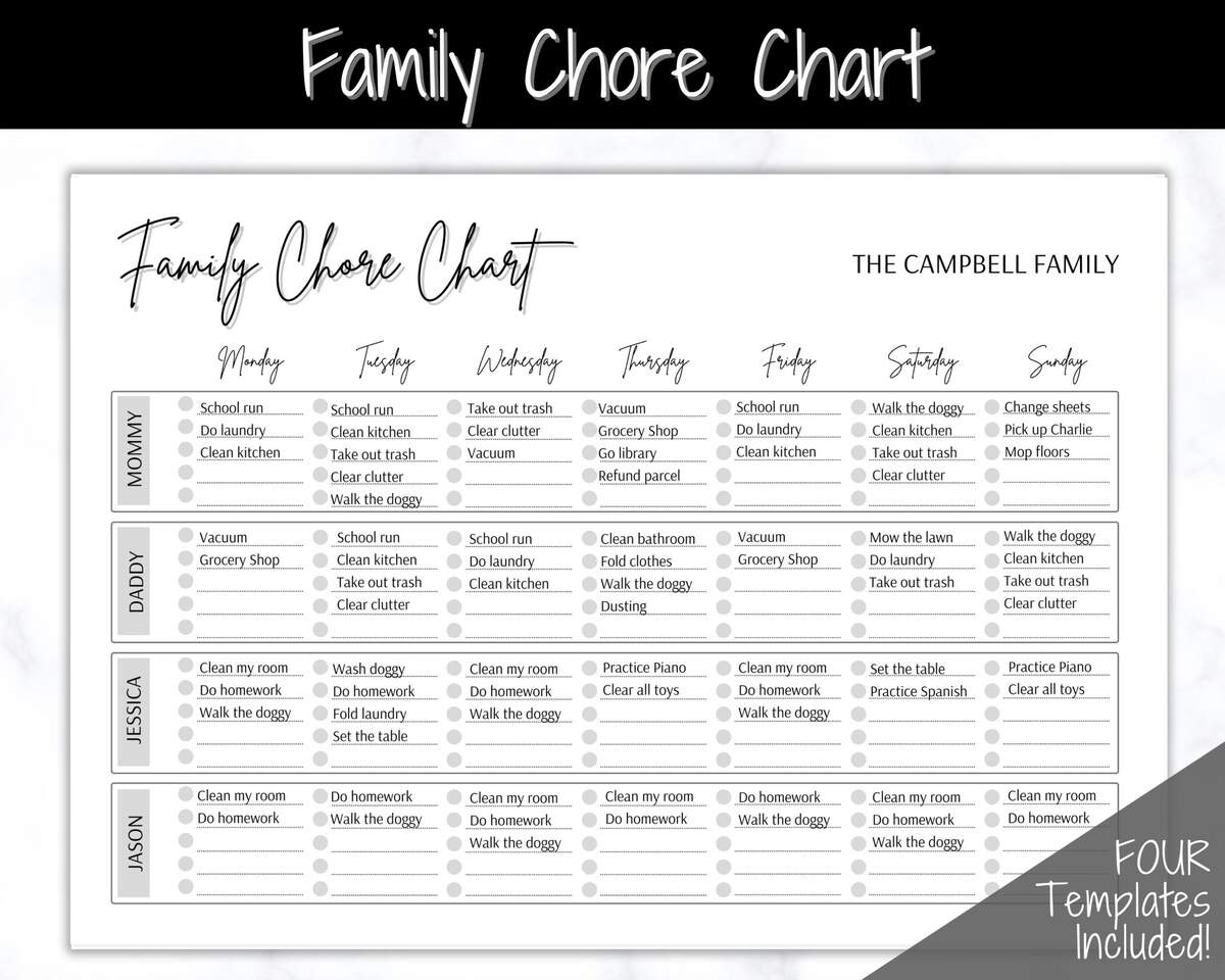 Family Chore Chart Editable Family Planner Printable Weekly Family Schedule Family Calendar Command Center Weekly Household Kids Adult Etsy
