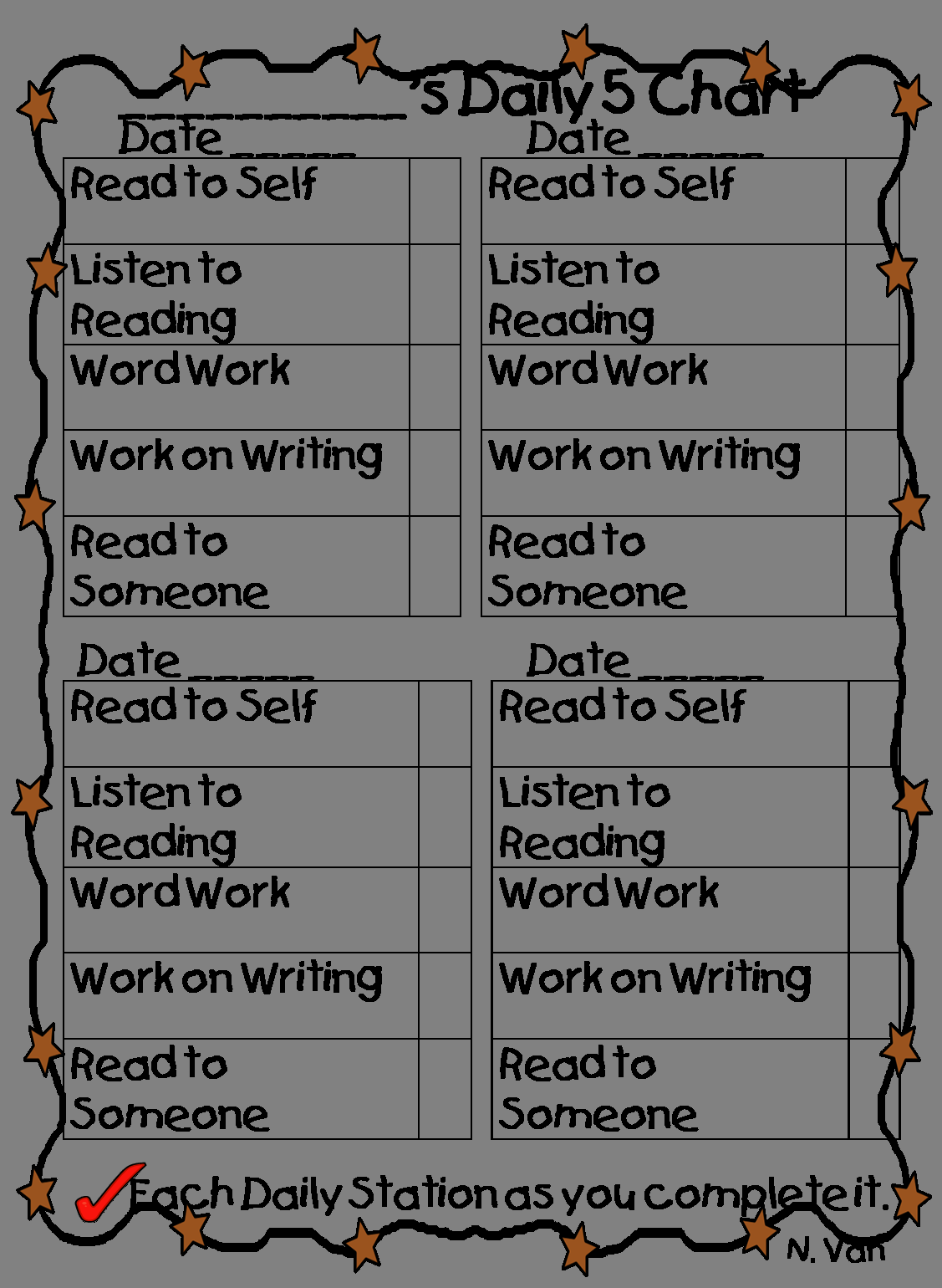 First Grade Wow Daily Five Student Chart