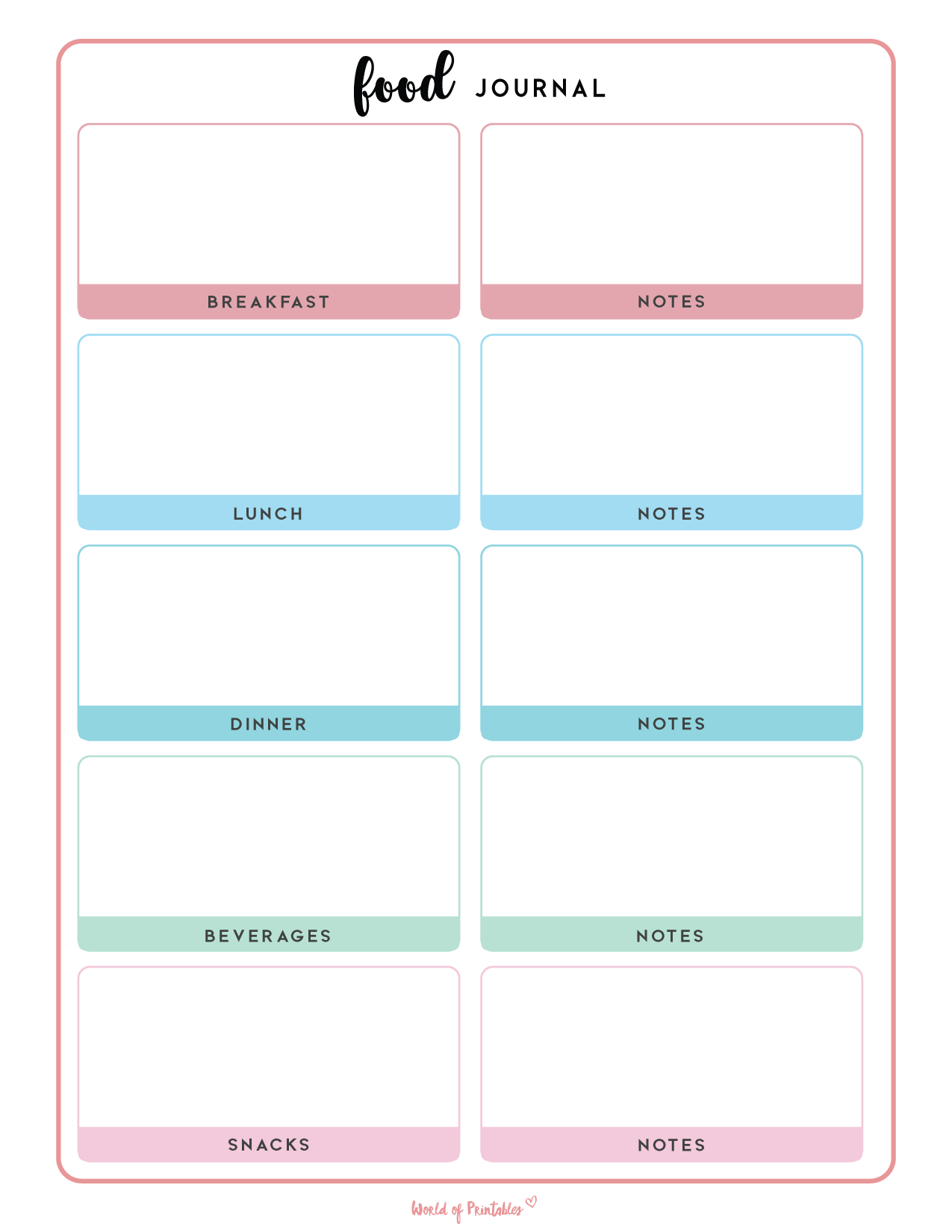 Food Journal Printables World Of Printables