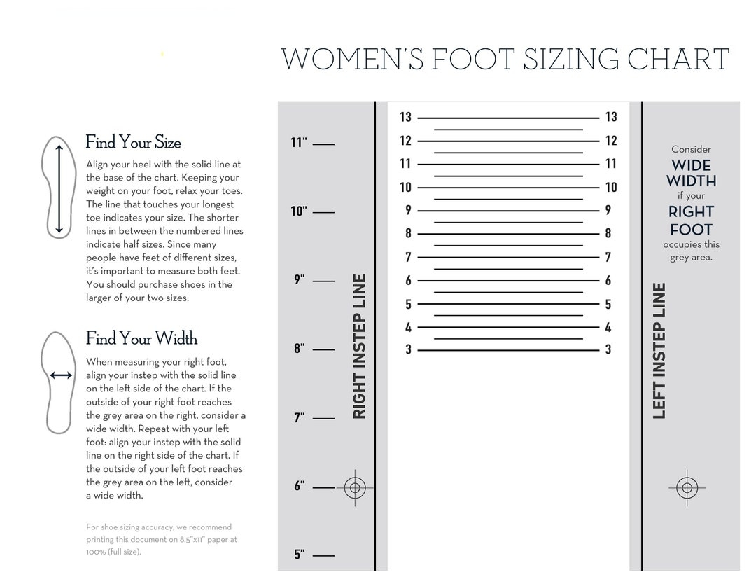 Foot Size Chart Women Men Kids Shoe Sizes Digital Download Etsy