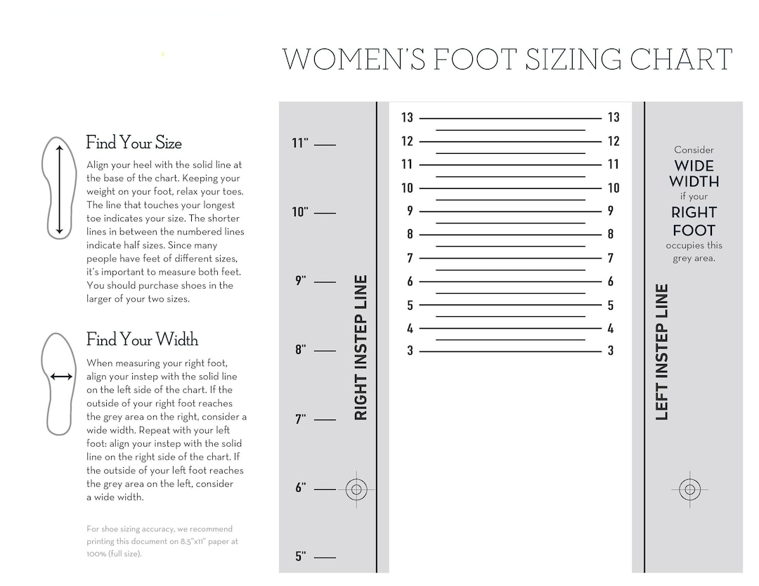 Foot Size Chart Women Men Kids Shoe Sizes Digital Download Etsy