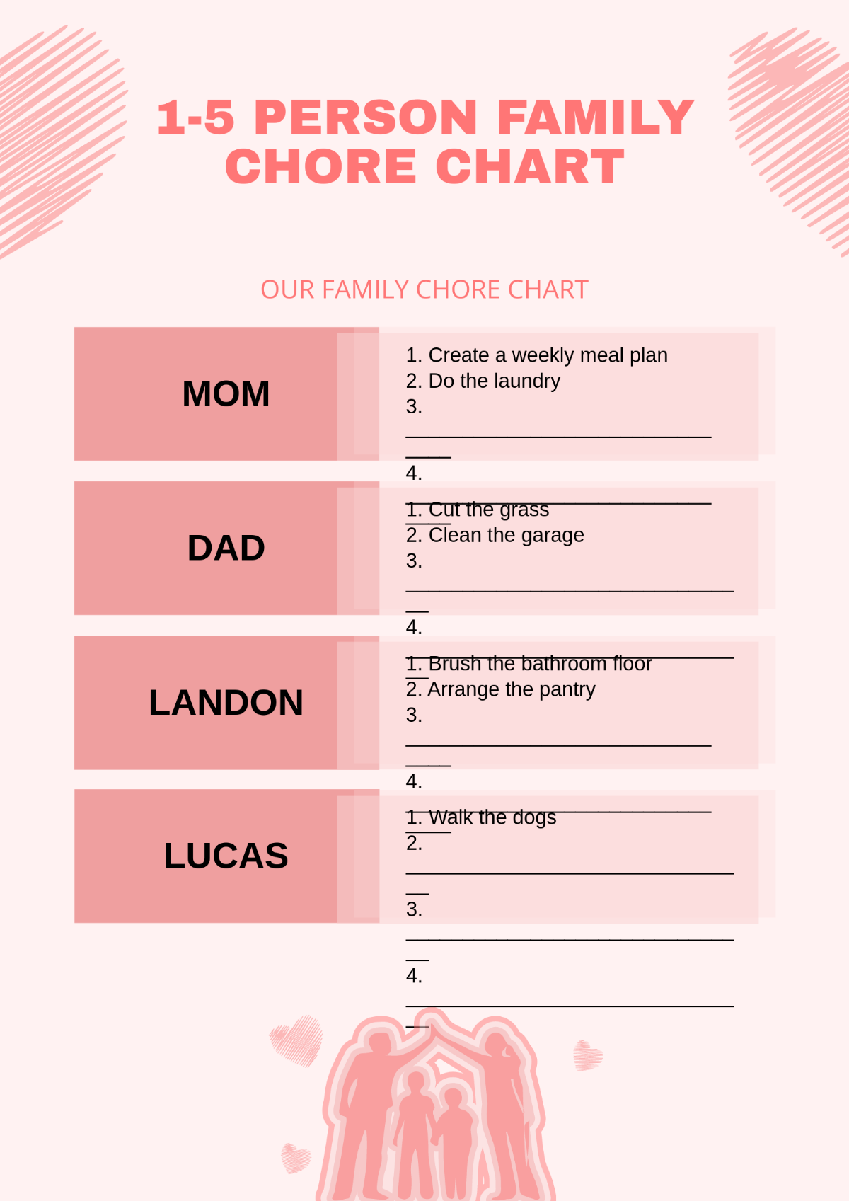 Free 1 5 Person Family Chore Chart Template To Edit Online