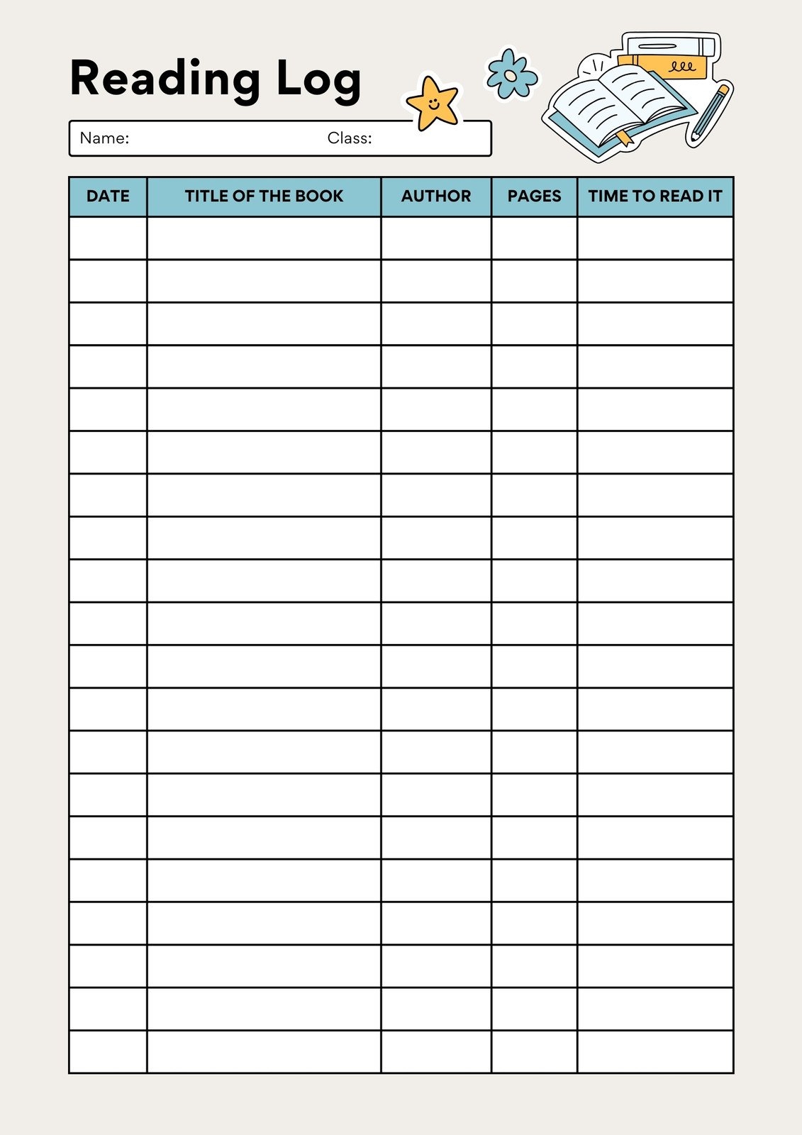 Printable Reading Log She Liz