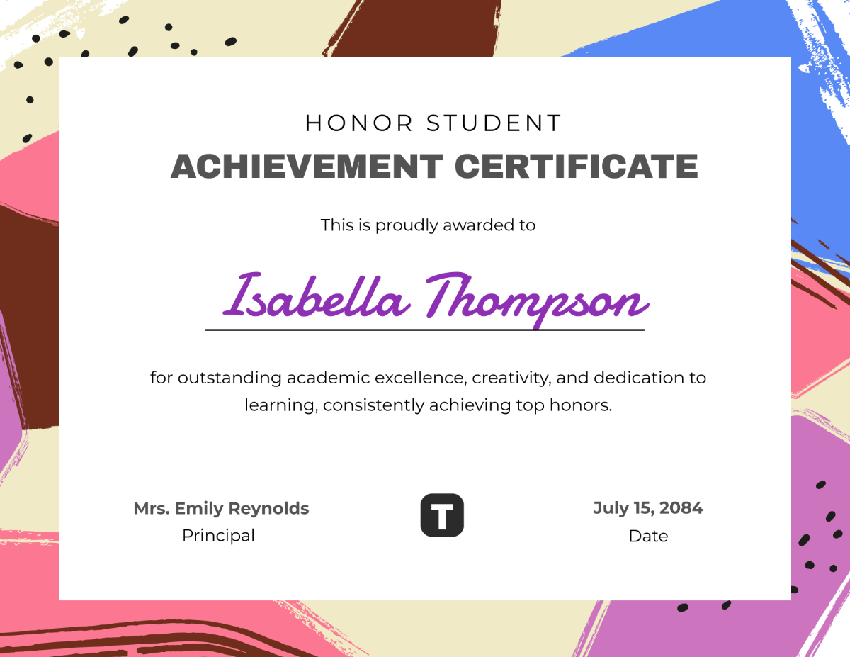 Free Creative Academic Certificate For Honor Student Template To Edit Online