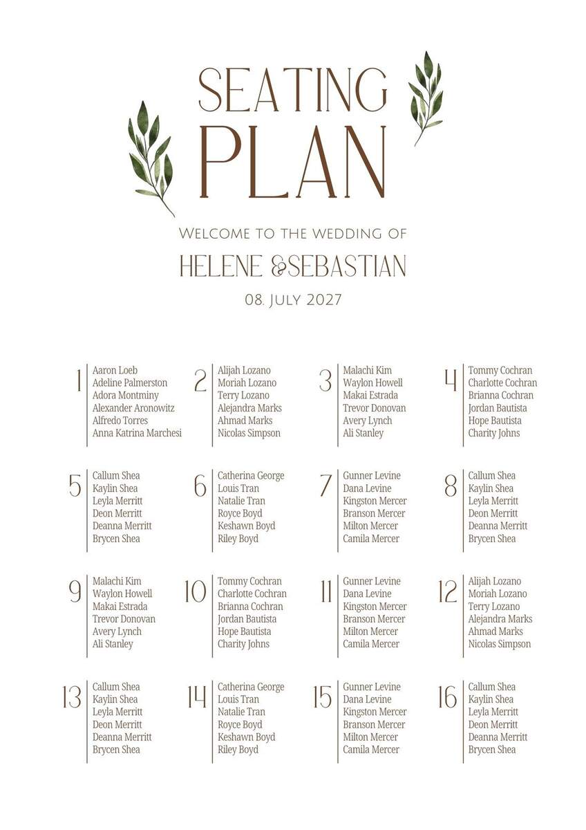 Wedding Seating Chart Create Customize And Print Online
