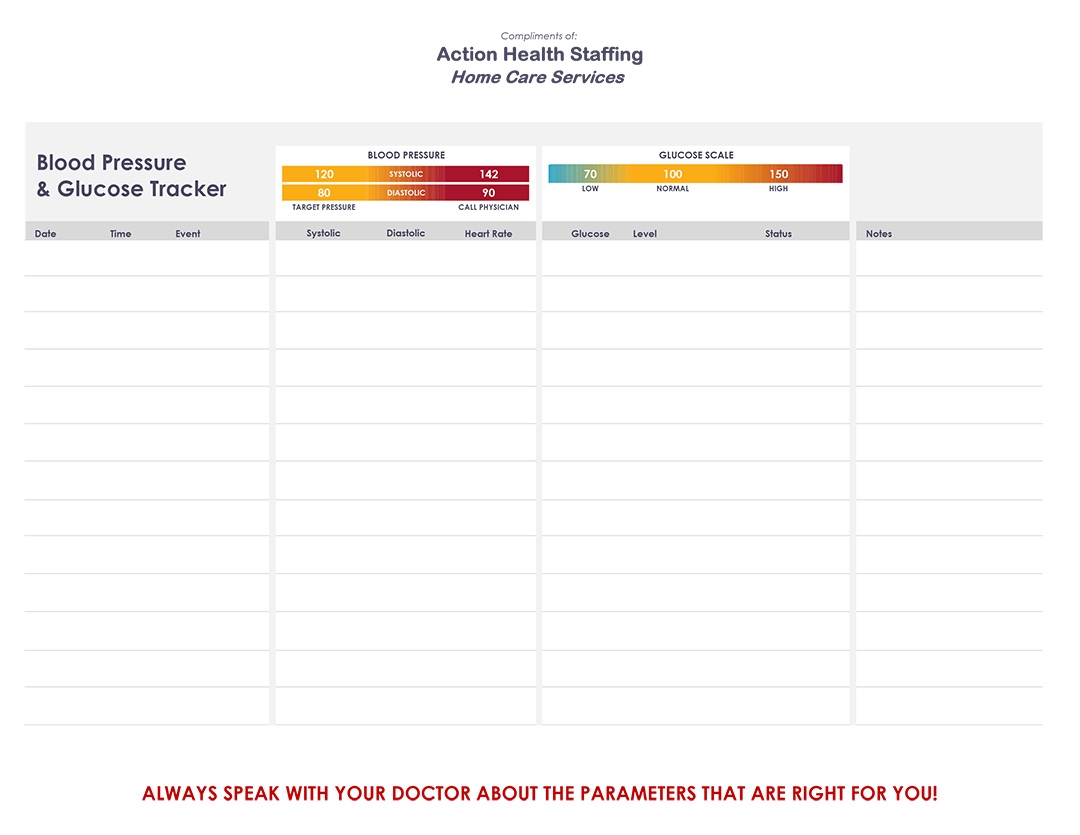 Free Downloadable Blood Pressure Log Action Health Staffing